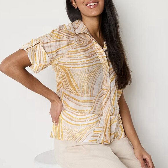 Worthington Women's Linen Blend Button Up Shirt Size XS Short Sleeve NWT $49 - Picture 3 of 16